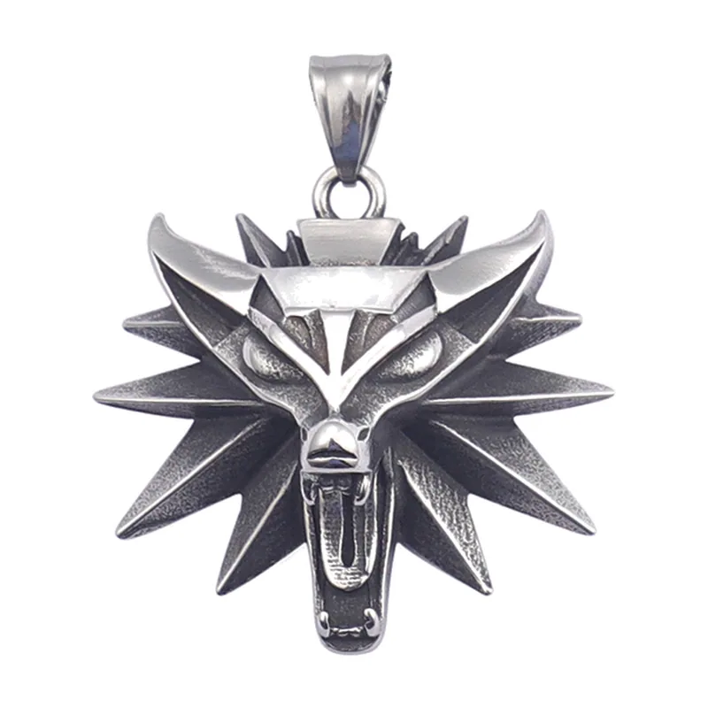 Wolfskopf Anhänger mit Kette, 316L Edelstahl