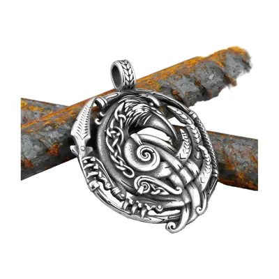 Colgante de Cuervo Vikingo con Runas, Acero Inoxidable