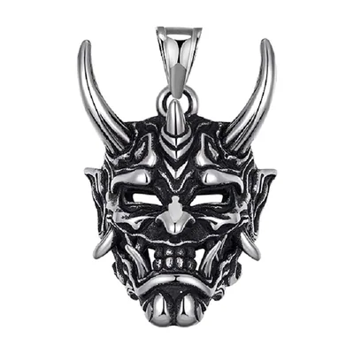 Oni-Masken Anhänger mit Kette, 316L Edelstahl