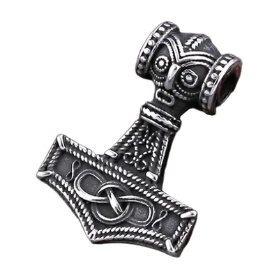 Thors Hammer Mjölnir Anhänger mit nordischen Runen, Edelstahl