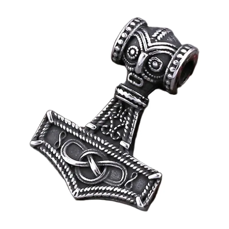 Pendente Martello di Thor Mjölnir con Rune Nordiche, Acciaio Inossidabile