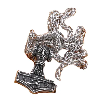 Mjolnir Thor's Hammer Pendant with Celtic Knots, Stainless Steel