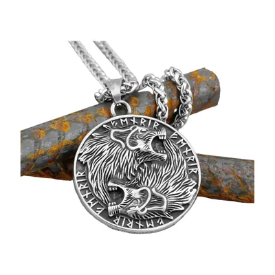 Colgante de Lobo Vikingo con Runas, Acero Inoxidable