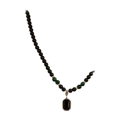 Square Tiger's Eye Stone Pendant with Beaded Chain, Stainless Steel