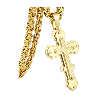 Collier Croix Orthodoxe avec Chaîne Byzantine, Acier Inoxydable
