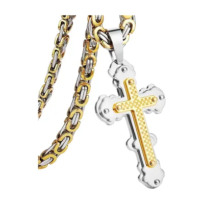 Orthodox Cross Pendant with Byzantine Chain, Stainless Steel