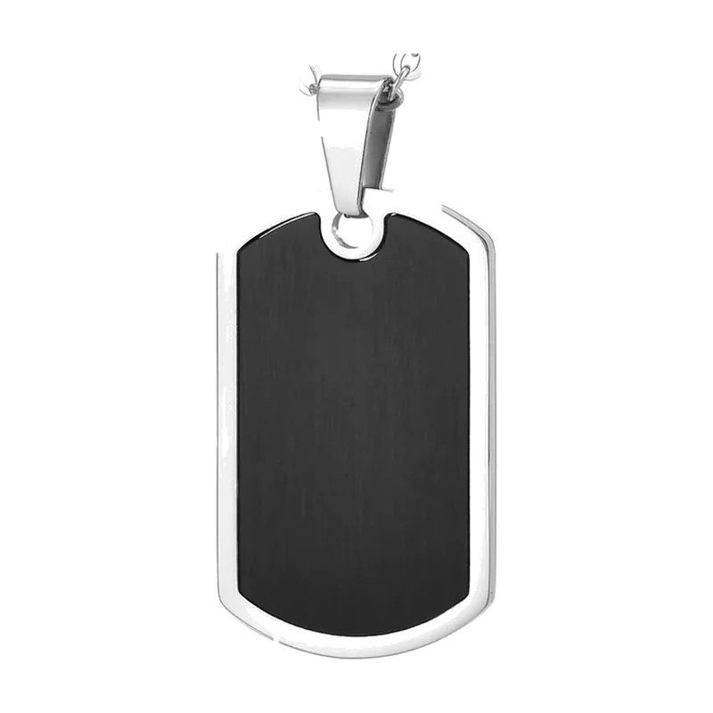 Collier Pendentif Dog Tag avec Incrustation Noire, Acier Inoxydable