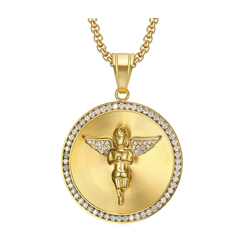 Engel Medaillon Anhänger mit Zirkonia, Edelstahl