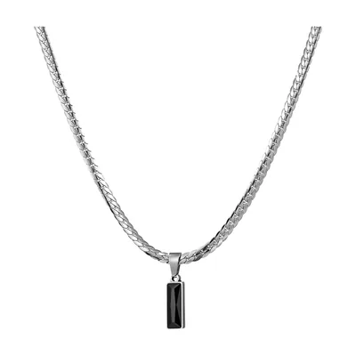 Collier Pendentif Rectangulaire avec Pierre Noire, Acier Inoxydable