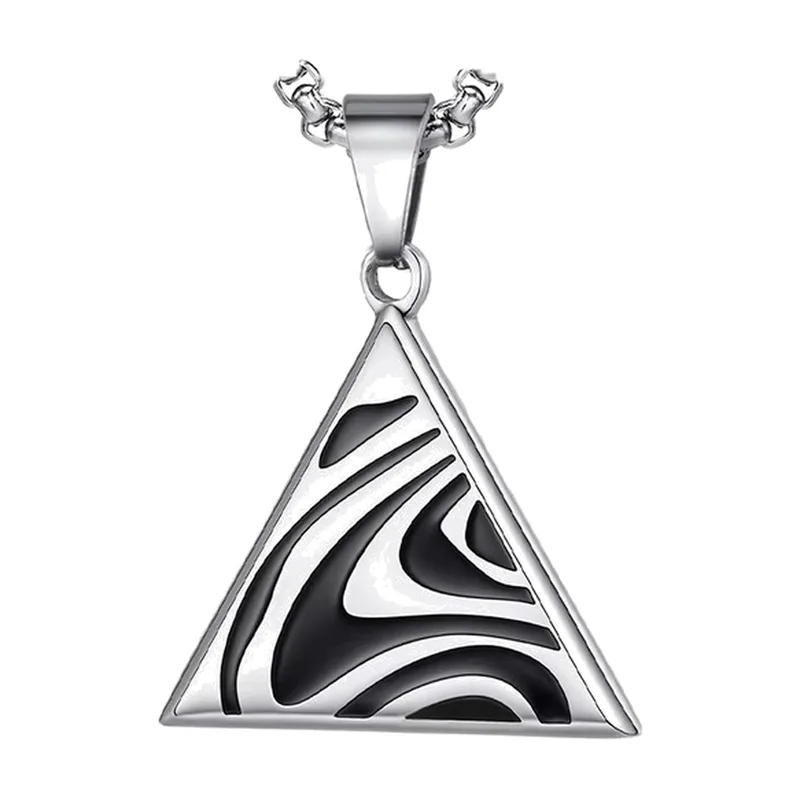 Collier Pendentif Triangle Géométrique avec Incrustation Noire, Acier Inoxydable