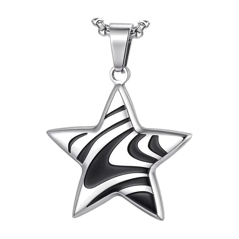 Collier Pendentif Étoile avec Émail Noir, Acier Inoxydable 316L