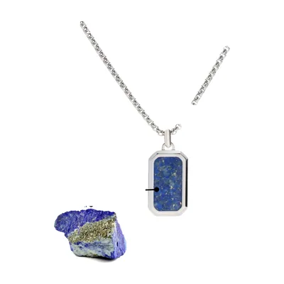 Collier Pendentif Rectangulaire Lapis Lazuli, Acier Inoxydable