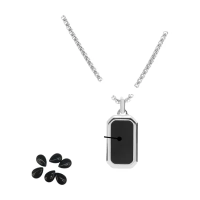 Collier Pendentif Rectangulaire avec Pierre Onyx Noire, Acier Inoxydable