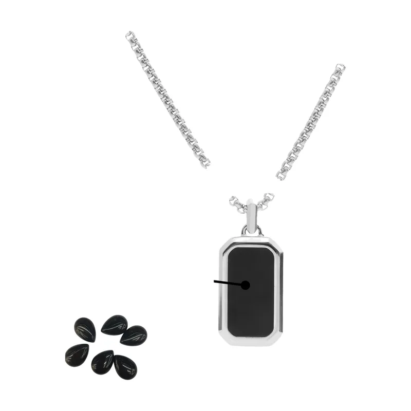 Colgante Rectangular con Piedra Onix Negra, Acero Inoxidable