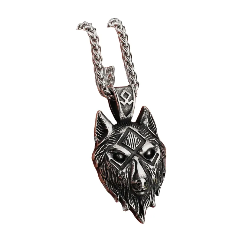 Wolf Head Viking Pendant with Curb Chain, Stainless Steel
