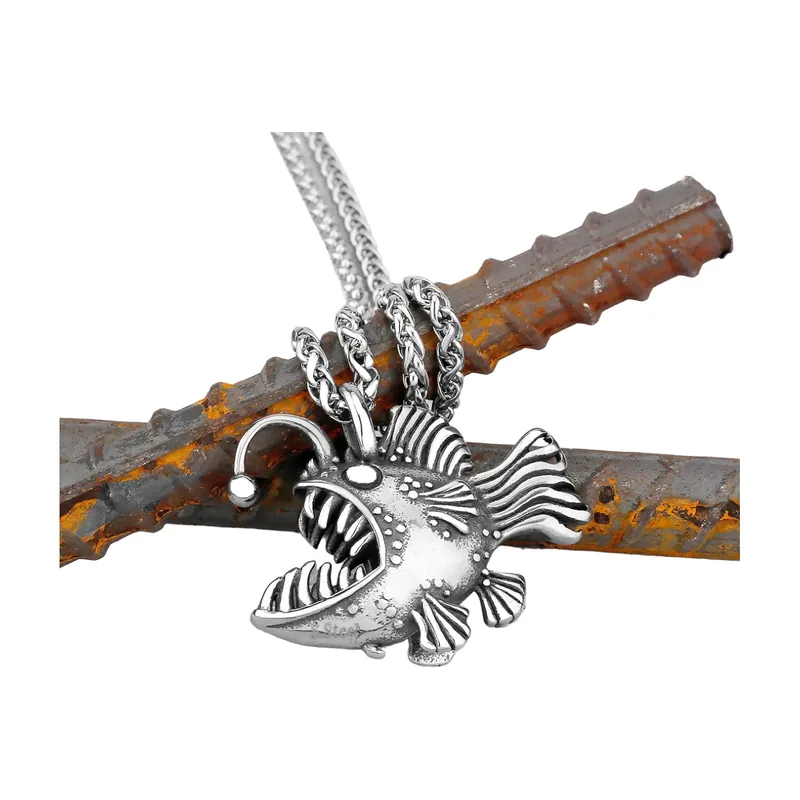 Collier Pendentif Poisson-Pêcheur, Acier Inoxydable 316L