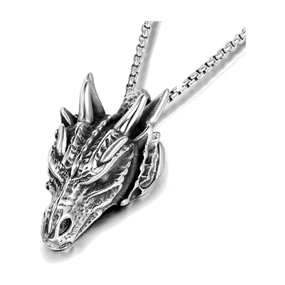 Collier Pendentif Tête de Dragon, Acier Inoxydable 316L