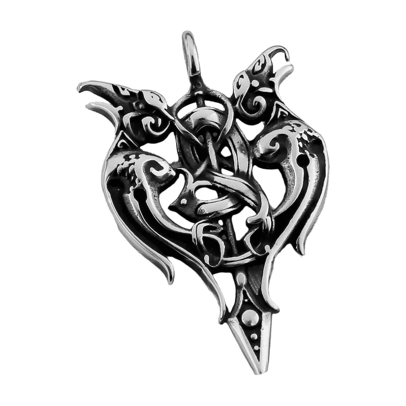 Collana con Pendente Corvi di Odino e Runa, Acciaio Inossidabile