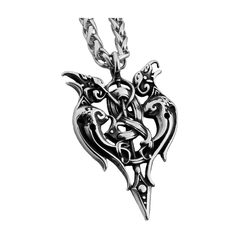 Pendentif Corbeaux d'Odin et Flèche avec Chaîne, Acier Inoxydable