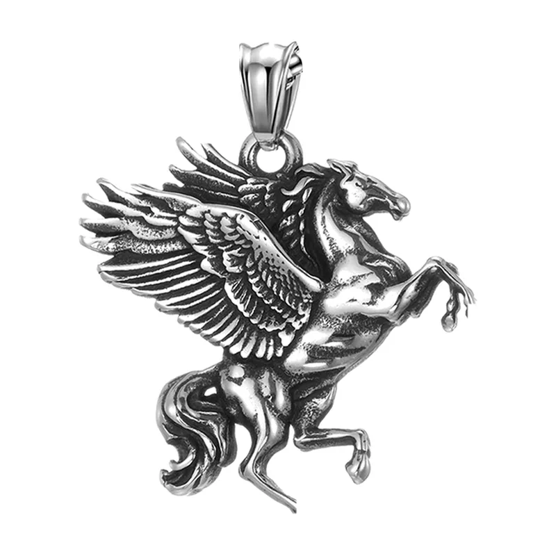 Collier Pendentif Pegasus Cheval Ailé, Acier Inoxydable 316L