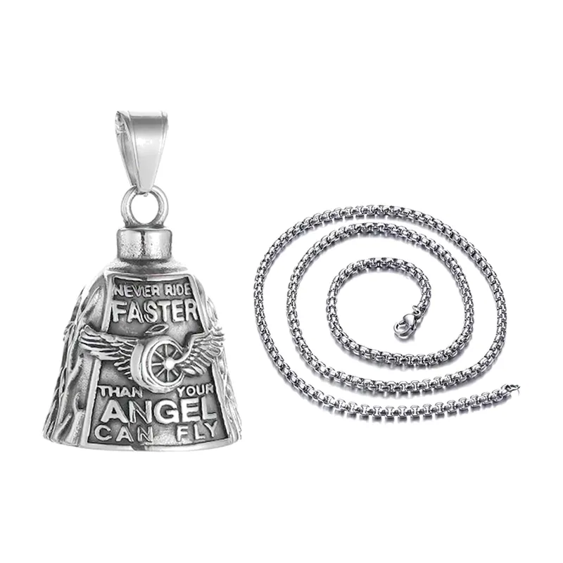 Collier Cloche de Gardien avec Roue Ailée, Acier Inoxydable