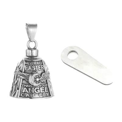 Guardian Bell Pendant Necklace with Angel Motif, Stainless Steel