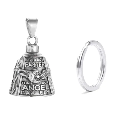 Colgante de Campana Biker con Rueda Alada, Acero Inoxidable