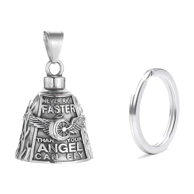 Collier Cloche Biker avec Roue Ailée, Acier Inoxydable