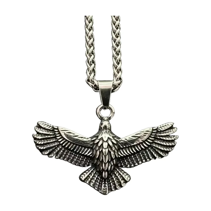 Wikinger Adler Anhänger mit Kordelkette, 316L Edelstahl