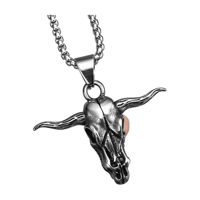 Pendentif Tête de Taureau avec Chaîne, Acier Inoxydable