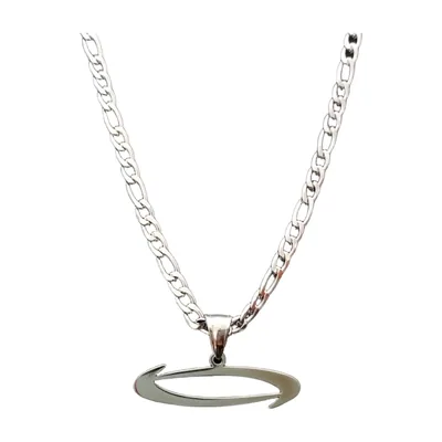 Letter O Pendant Necklace with Curb Chain, Stainless Steel