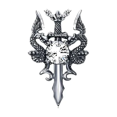 Colgante de Espada y Doble Dragón con Zirconia, Acero Inoxidable