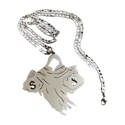 Money Bag Pendant Necklace with Curb Chain, Stainless Steel