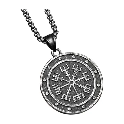 Pendente Vegvisir Bussola Vichinga con Catena a Sfere, Acciaio Inox