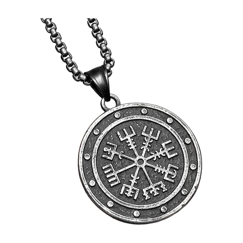 Vegvisir Wikinger Kompass Anhänger mit Kugelkette, Edelstahl