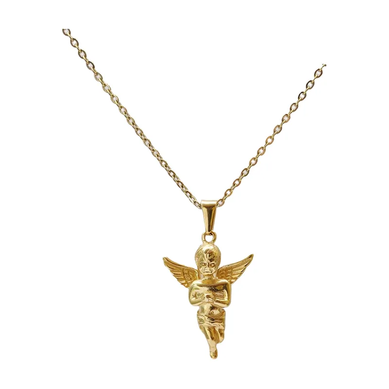 Collier Pendentif Ange avec Chaîne, Acier Inoxydable