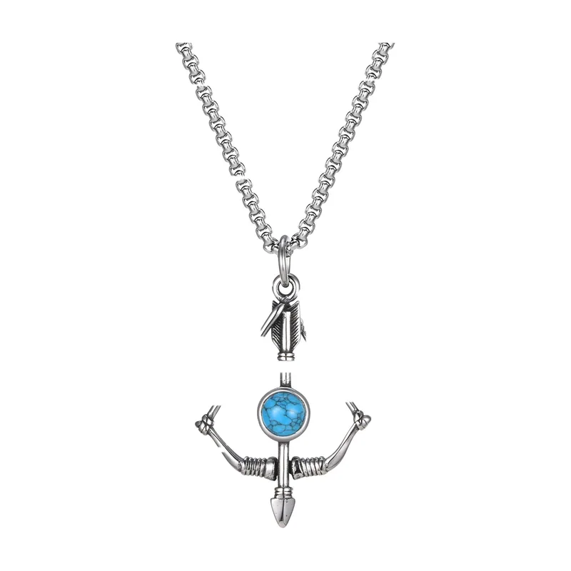 Collana con Pendente a Freccia e Pietra Blu, Acciaio Inox