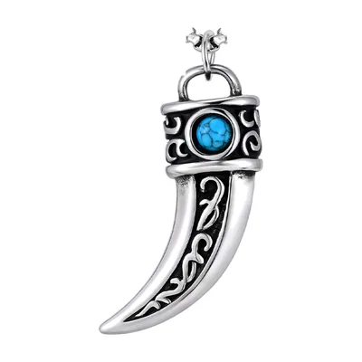 Collier avec Pendentif Griffe et Pierre Bleue, Acier Inoxydable