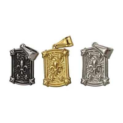 Collar con Colgante Cuadrado Fleur de Lys, Acero Inoxidable 316L