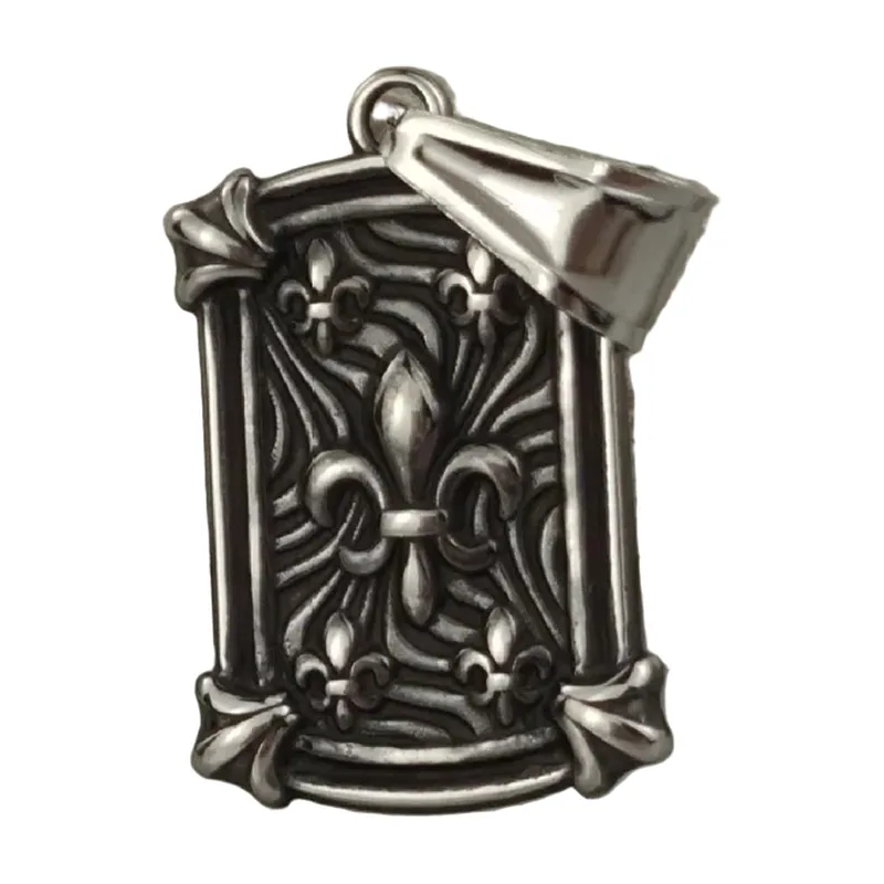 Collier Pendentif Carré Fleur de Lys, Acier Inoxydable 316L