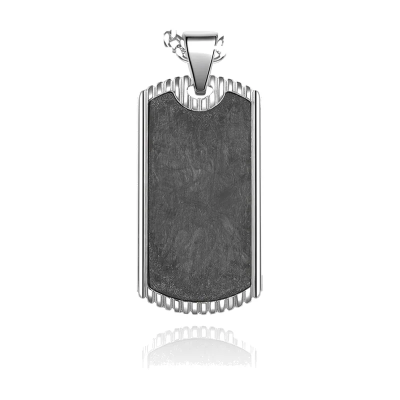 Colgante Dog Tag Rectangular con Incrustación Negra, Acero Inoxidable