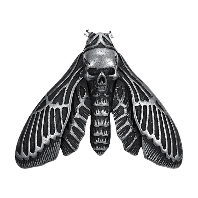 Collier Pendentif Papillon Crâne avec Chaîne, Acier Inoxydable
