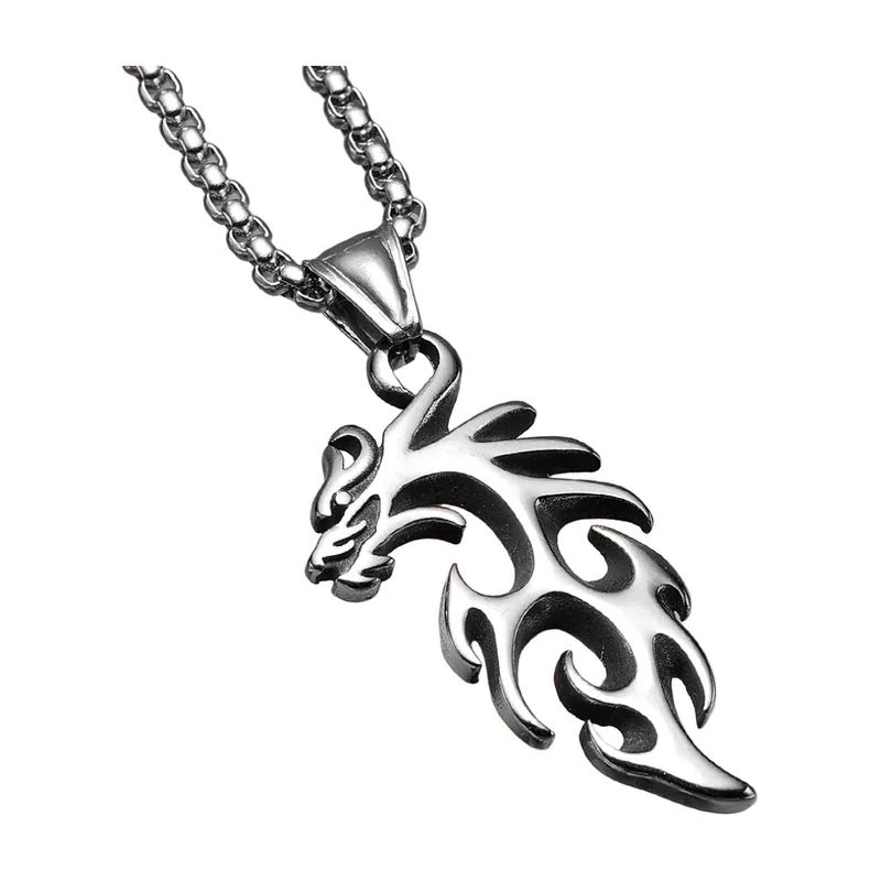 Colgante de Dragón con Cadena de Bolas, Acero Inoxidable 316L