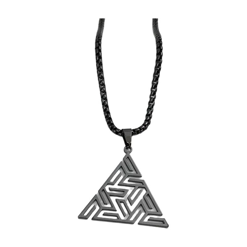 Triangle Geometric Pendant with Curb Chain, Stainless Steel