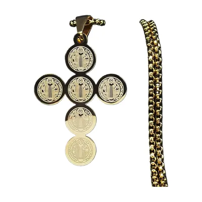 Hl. Benedikt Kreuz-Anhänger mit Kugelkette, Edelstahl