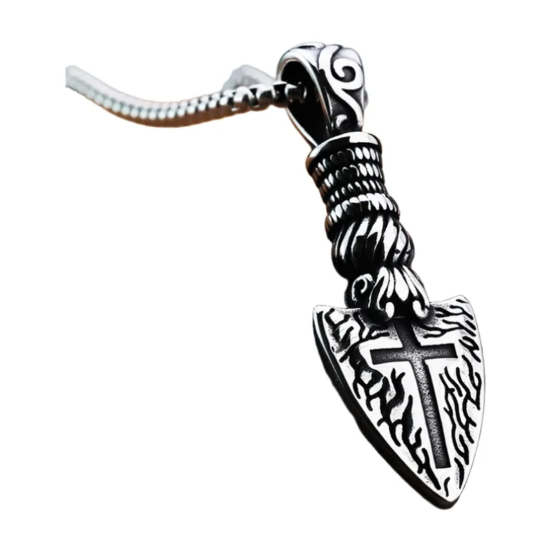 Collier Croix Bouclier Viking avec Chaîne, Acier Inoxydable