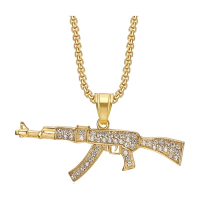 Pendente a forma di fucile AK-47 con Zirconia, Acciaio Inossidabile