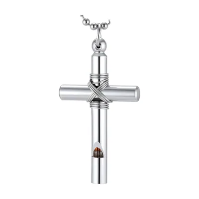 Pendente Croce Geometrica con Catena a Palline, Acciaio Inossidabile
