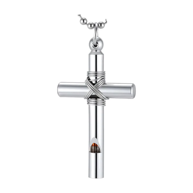 Pendentif Croix Géométrique avec Chaîne à Billes, Acier Inoxydable