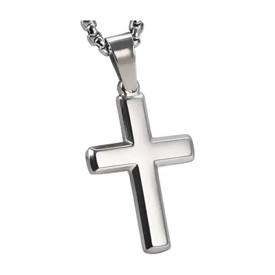 Cross Pendant Necklace with Venetian Box Chain, Stainless Steel